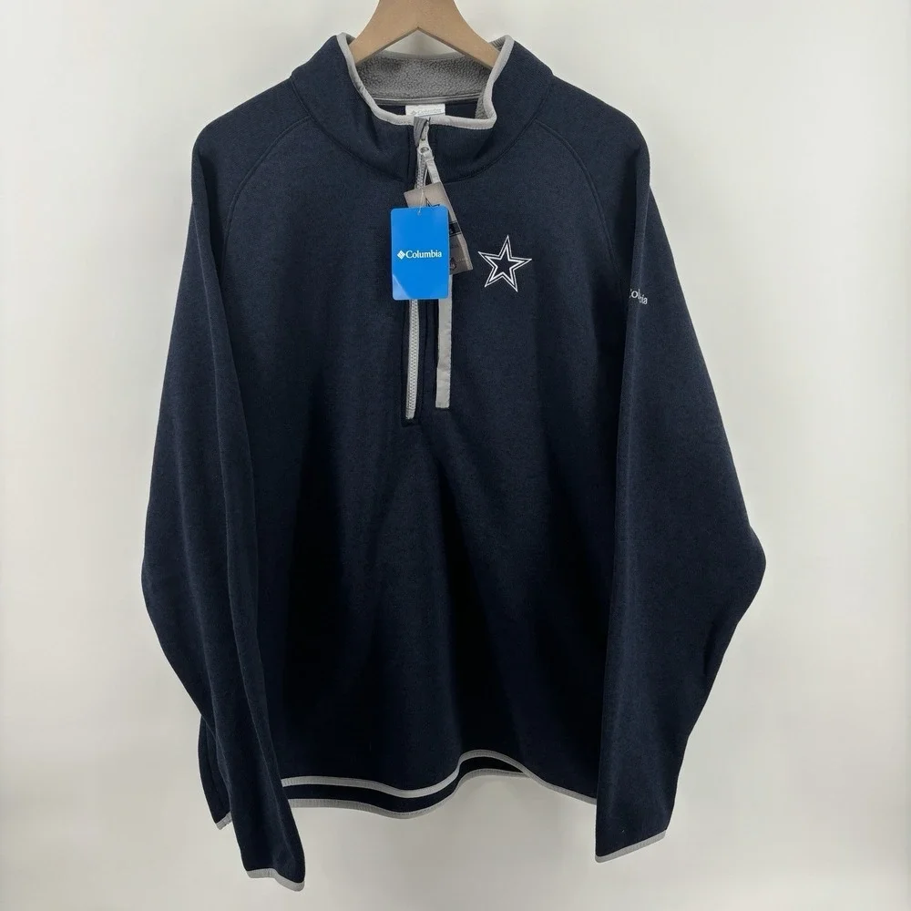Columbia Dallas Cowboys Quarter Zip Sweater Men's XXL 2XL Navy Blue Fleece Lined